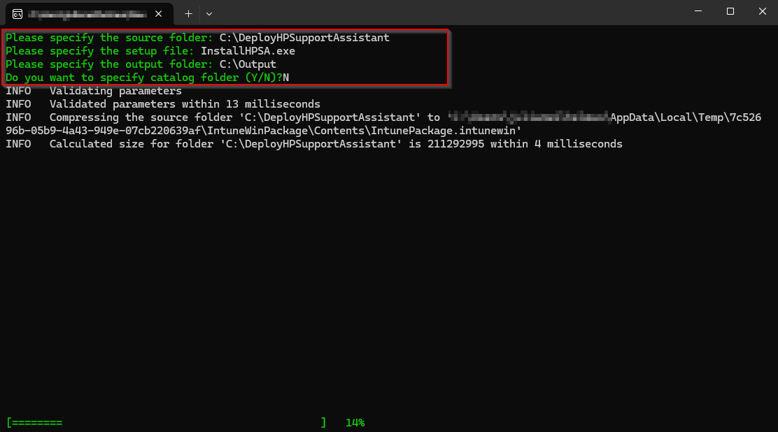 Configuring Win32 Content Prep Tool source, setup file, and output